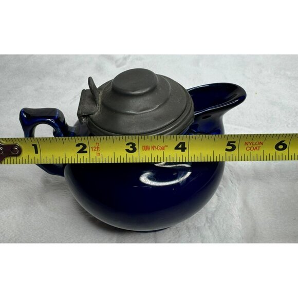 Antique Blue Porcelain Creamer With Pewter Hinged Lid & Handle - Picture 8 of 13